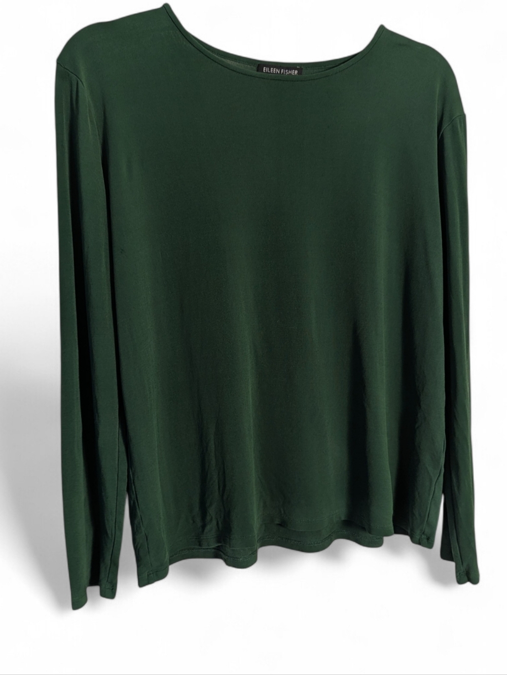 100% Silk Eileen Fisher Size S Forest Green Long-Sleeve Crewneck Top